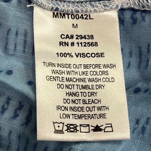 Miss Me Off Shoulder 3/4 sleeve Blouse Top Blue Dye Print Front Buttoned M - Picture 9 of 10